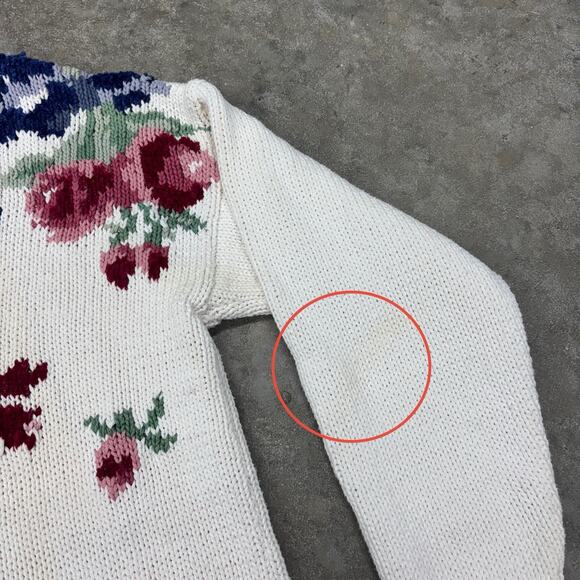 Vintage Nuggets Ramie Cotton Blend Floral Cottagecore V Neck Pullover Sweater L - Picture 3 of 8